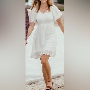 Zattcas Womens 2024 Summer Smocked Dress Short Flutter Sleeve V Neck Swiss Dot